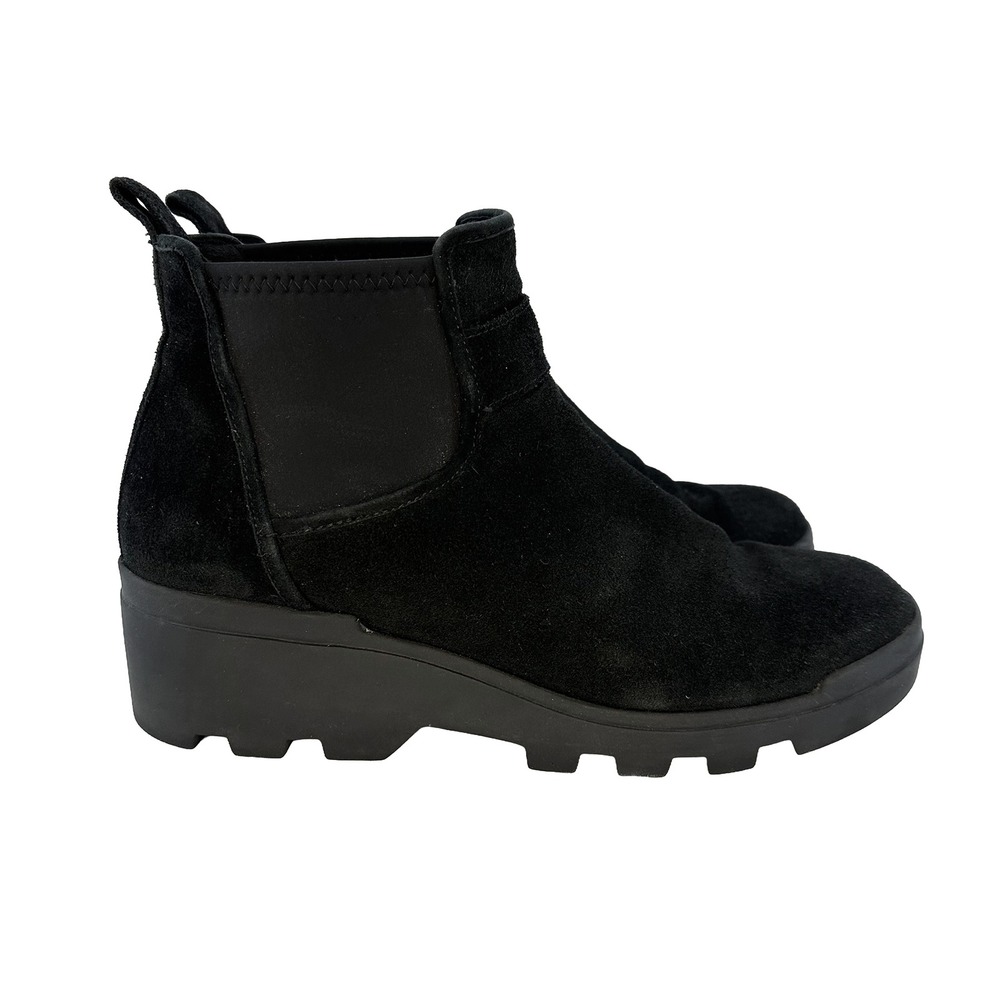 EILEEN FISHER Chelsea Chunky Wedge Suede Bootie • 9 • black